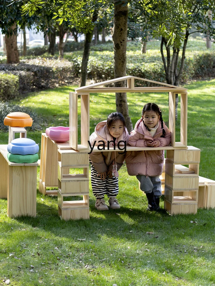 LMM Solid Wood Hollow Building Blocks Anji Game the Construction Zone Building Materials Outdoor Medium and Large Class Toys