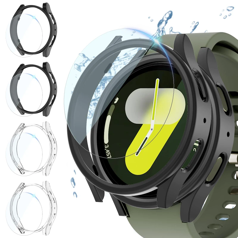 Matte Hart-PC-Hülle mit Displayschutzfolie aus gehärtetem Glas für Samsung Galaxy Watch 7, 6, 5, 4, 40 mm, 44 mm, vollständige Schutzhülle, Stoßstange