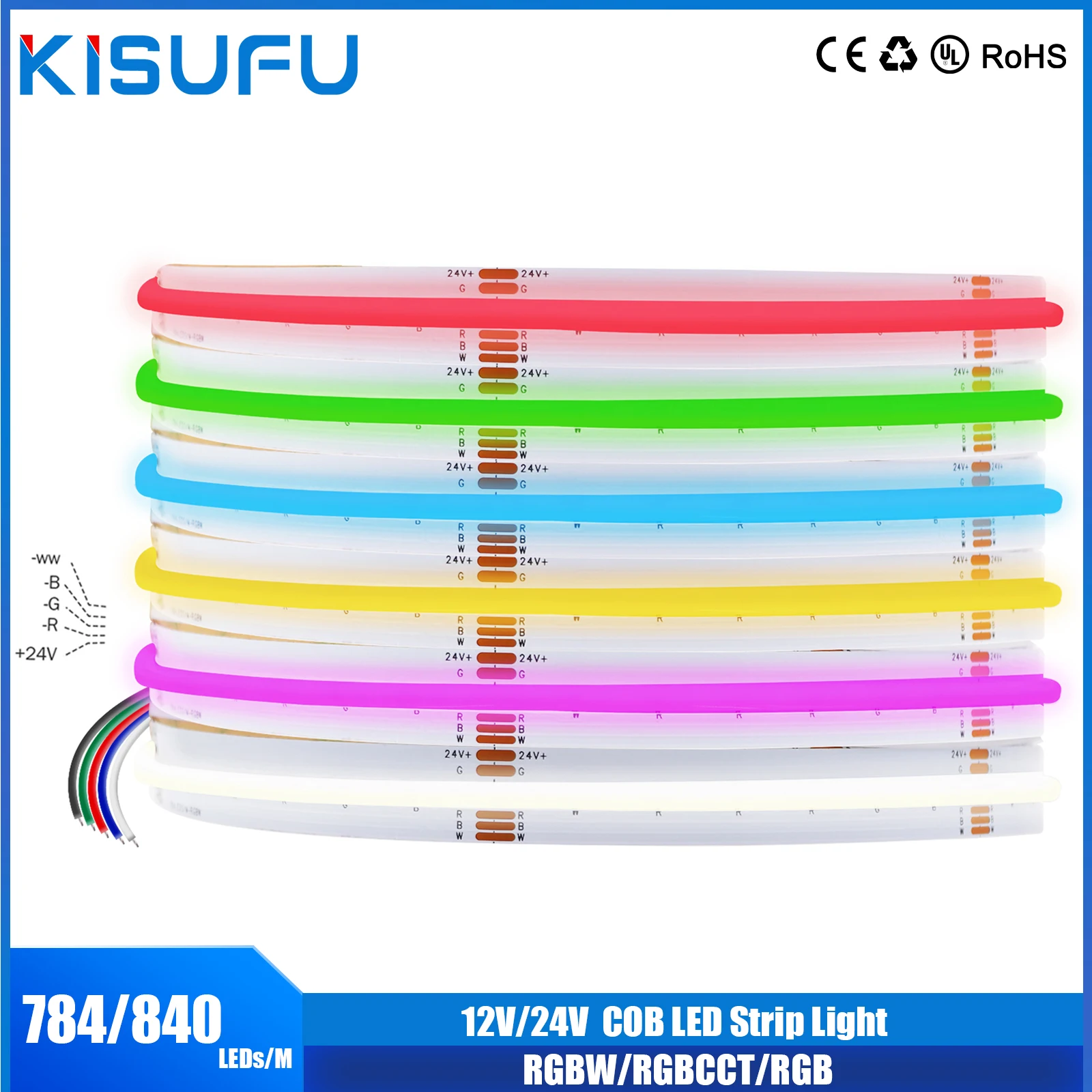 RGBCCT/RGBW/RGB COB LED Strip Lights 784 840LEDs/M High Flexible Ribbon COB Lights TV BackLight Home Decor LED Tape Diode 12/24V