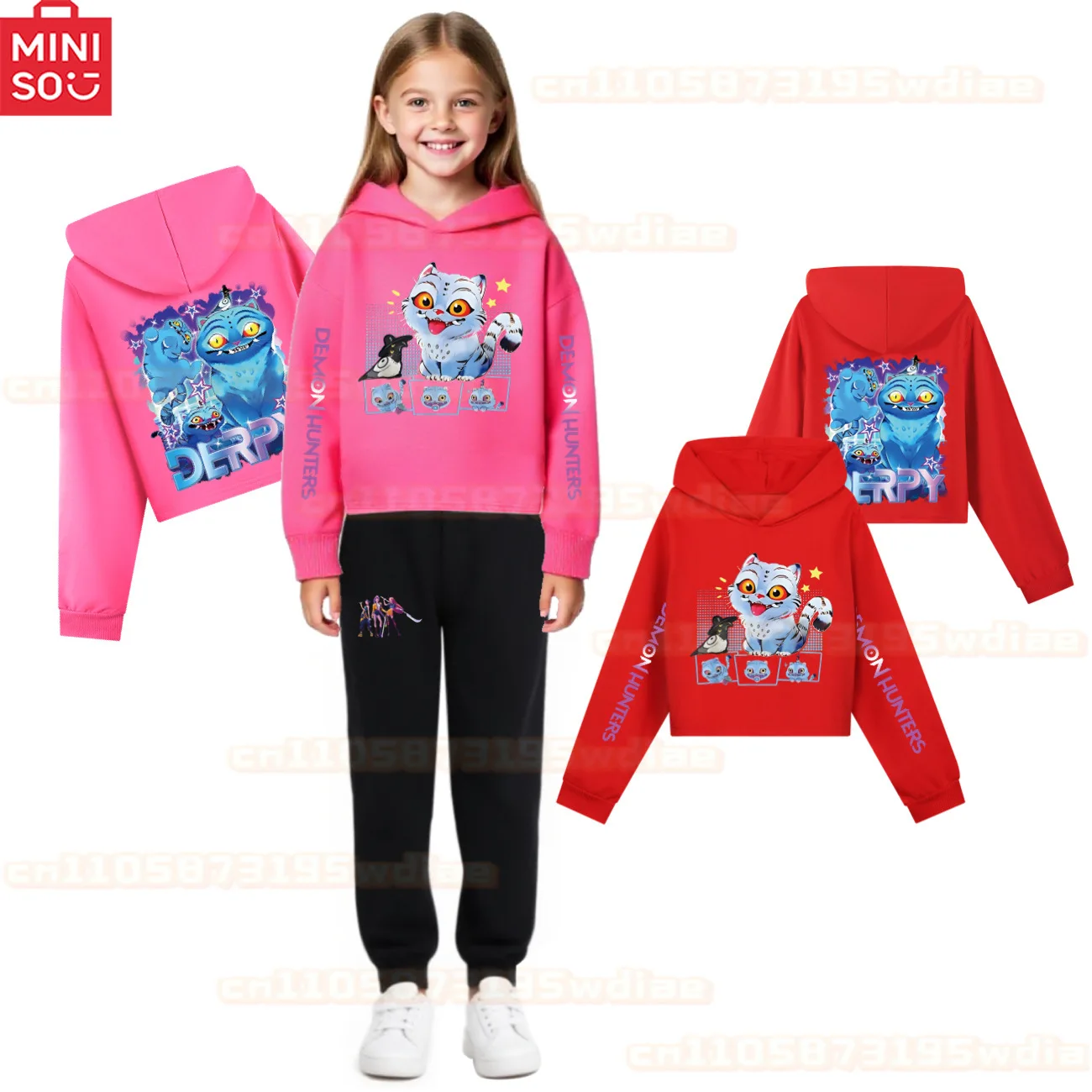 

MINISO RUMI K-pop Anime Kpop Demon Hunter Cute Tiger Zipper Hoodie Harajuku Pullover Tops Streetwear Sweatshirt Pants set 2pcs