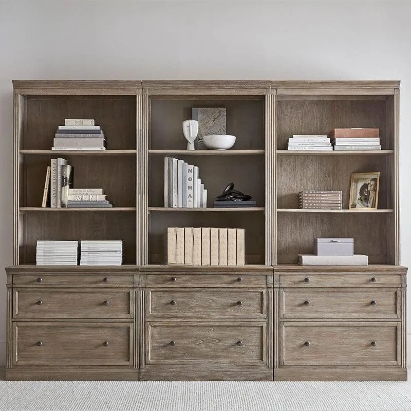 American style rural solid wood bookshelf combination home retro floor bookshelf study
