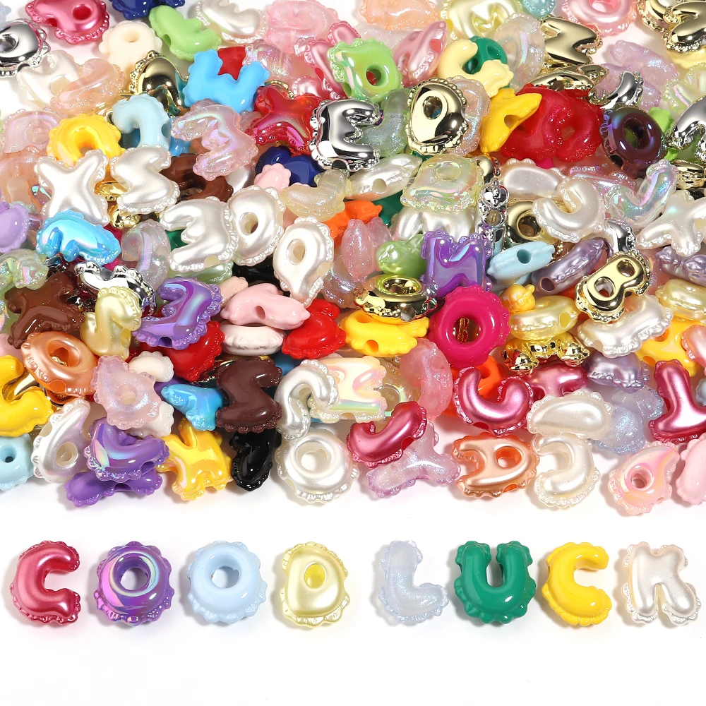 10pcs Balloon Wavy Edge Random Mixed Letters Acrylic Beads Loose Spacer Bead For Jewelry Making Bracelets Phone Chain DIY view 3