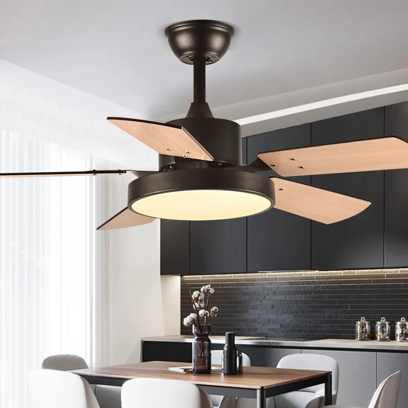 Ceiling Fan Lamp 46 Inch for Low Floor Storey Remote Control Included Wooden Blades 64W LED 3 Speeds Timing Function