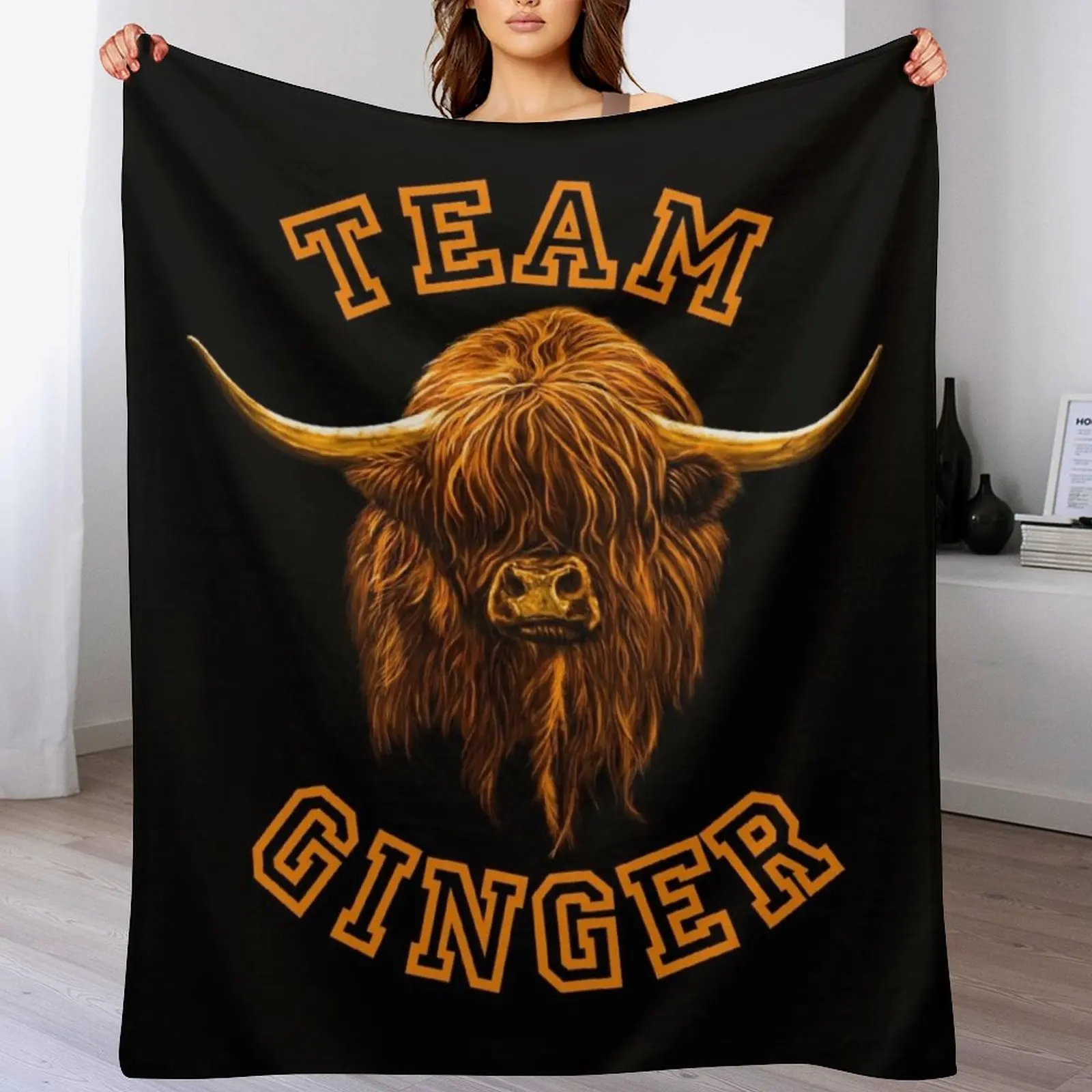 

Team Ginger Scottish Highland Cow Throw Blanket