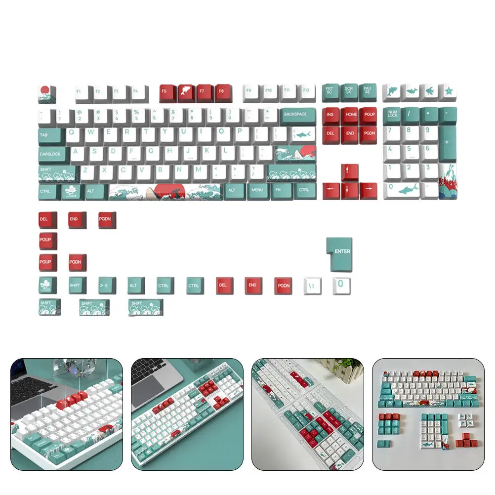 129Pcs Coral Sea Themed Keycaps Pbt Material Mechanical Keyboard Keycaps Universal Replacement Set for Gamers and Typists