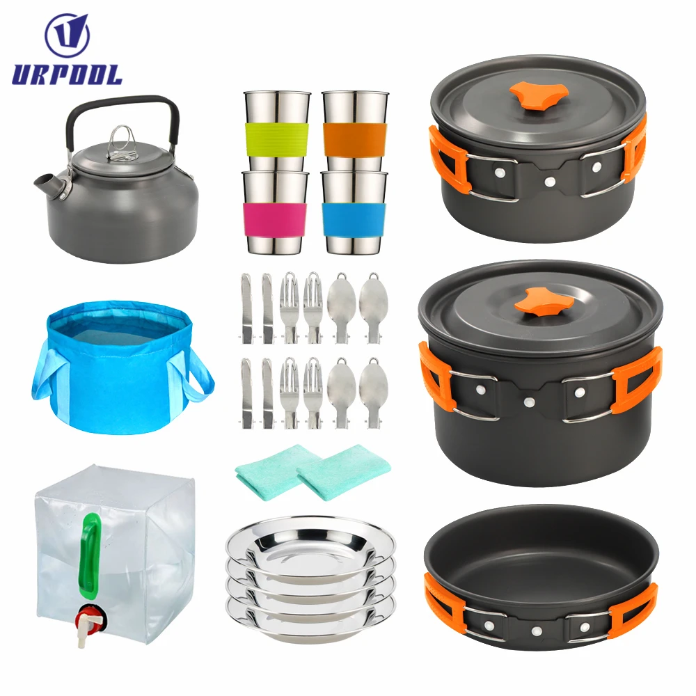 

Camping Tableware Outdoor Cookware Set Pots Tourist Dishes Bowl Kitchen Equipment Gear Utensils Hiking Picnic Travel
