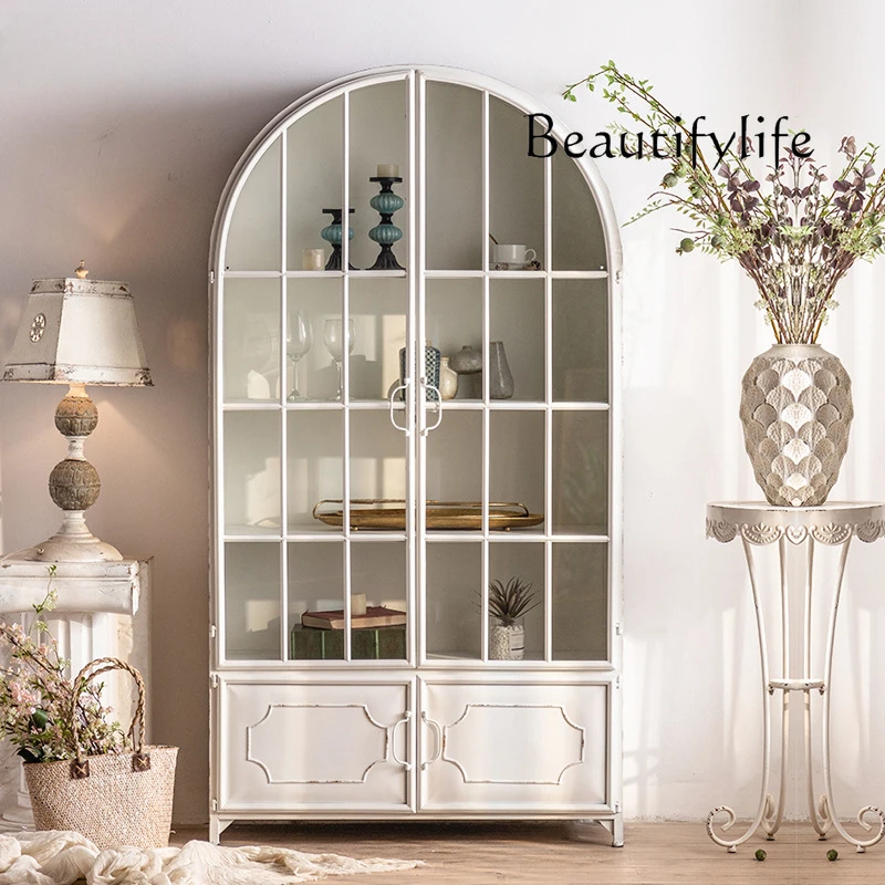 White Nordic Style Storage Cabinet Living Room Showcase Cosmetics Maternal and Infant Store Iron Display Cabinet