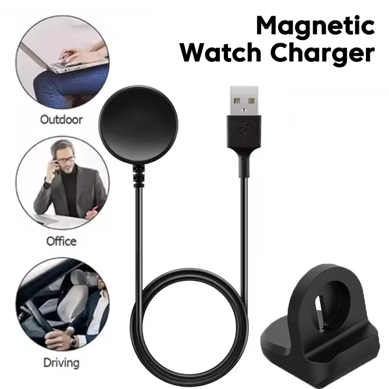 Cabo carregador USB para Samsung Galaxy Watch 3, 4, Active 1, 2, smartwatch, base de carregamento magnética, suporte, adaptador para secretária.