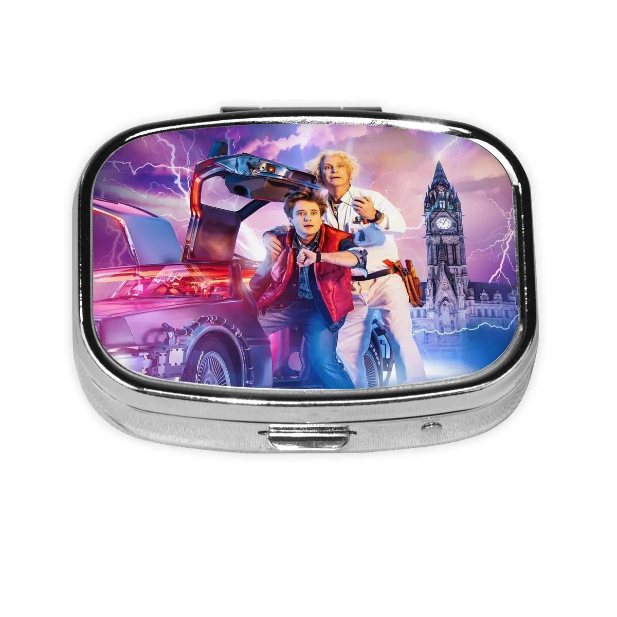 العودة إلى المستقبل صندوق حبوب مربع 2-مقصورة حبوب موزع الخيال العلمي فيلم كوميدي المحمولة الطب حاوية علب التخزين