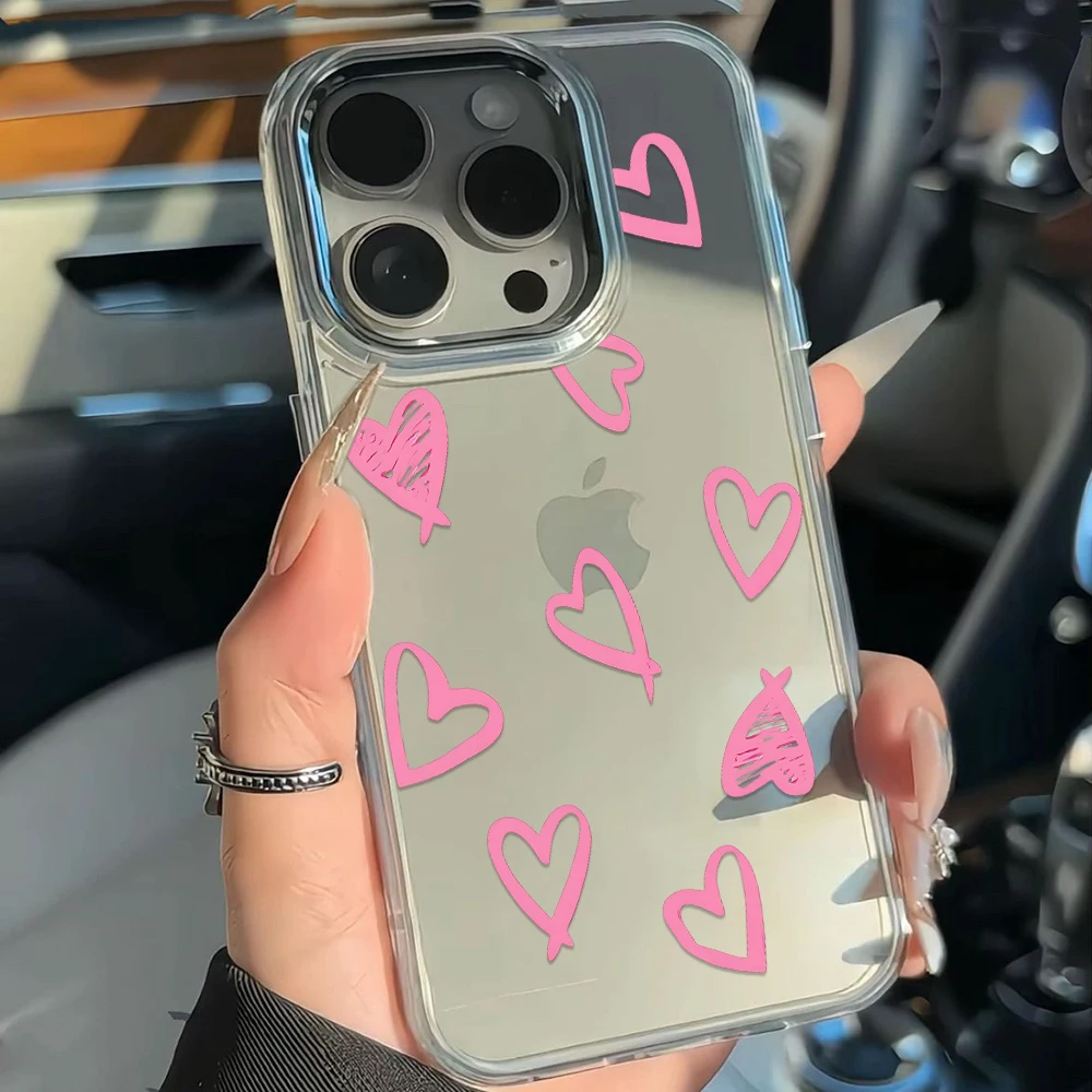 Silicone Line Pink Heart Phone Case For Samsung Galaxy A56 S26 S24 S25 Plus S23 Ultra A57 A36 A37 A06 A17 A26 Transparent Cover