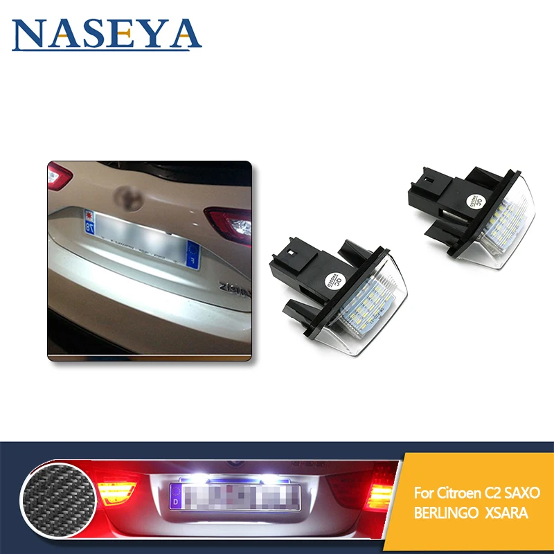 

2Pcs LED Car License Plate Lights Error Free 6000K White Lamp For Citroen C2 BERLINGO SAXO XSARA Peugeot Partner