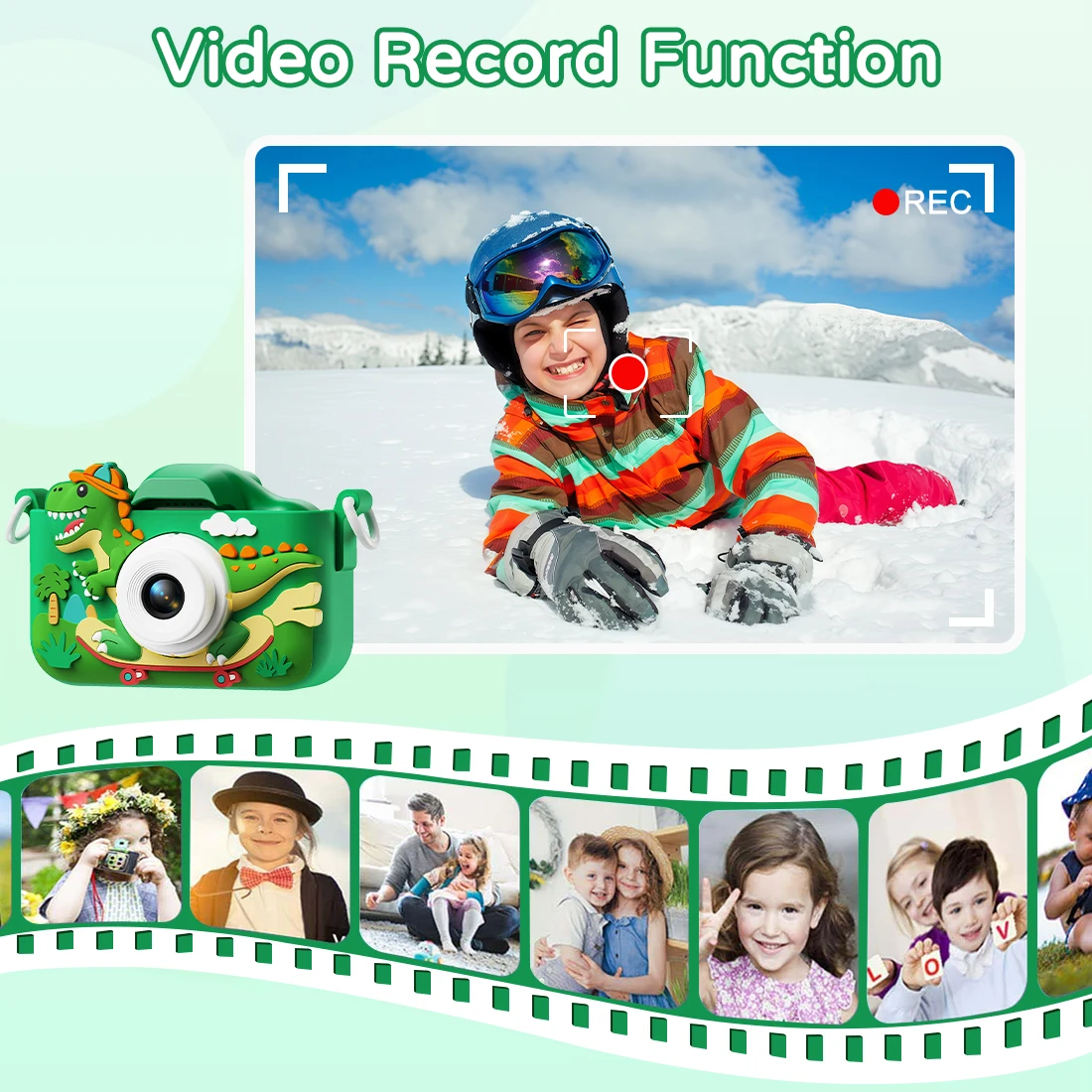 Kinder-Digitalkamera mit Dinosaurier-Motiv, 1080P HD, Mini-Kamera, Spielzeug für Vlogging und Fotografie, perfektes Weihnachts- oder Geburtstagsgeschenk – Detail 4