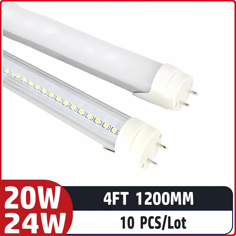 lampada fluorescente led para iluminacao domestica tubo de alto brilho tubo led t8 1200 mm 20w 24w entrada ac 85265v 4ft 10 pecas lote 01