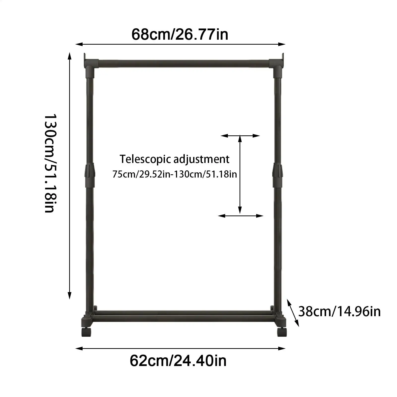 Telescopic Clothing Rack Heavy-Duty Metal Garment Rack On Wheels Adjustable Telescopic Clothes Drying Rack For Living Room