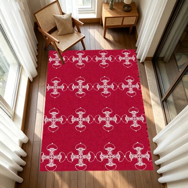 Red Background White Cross Lace Carpet Retro Gothic Ethnic Style Non-Slip Floor Carpet Suitable for Home Bedroom Decoration