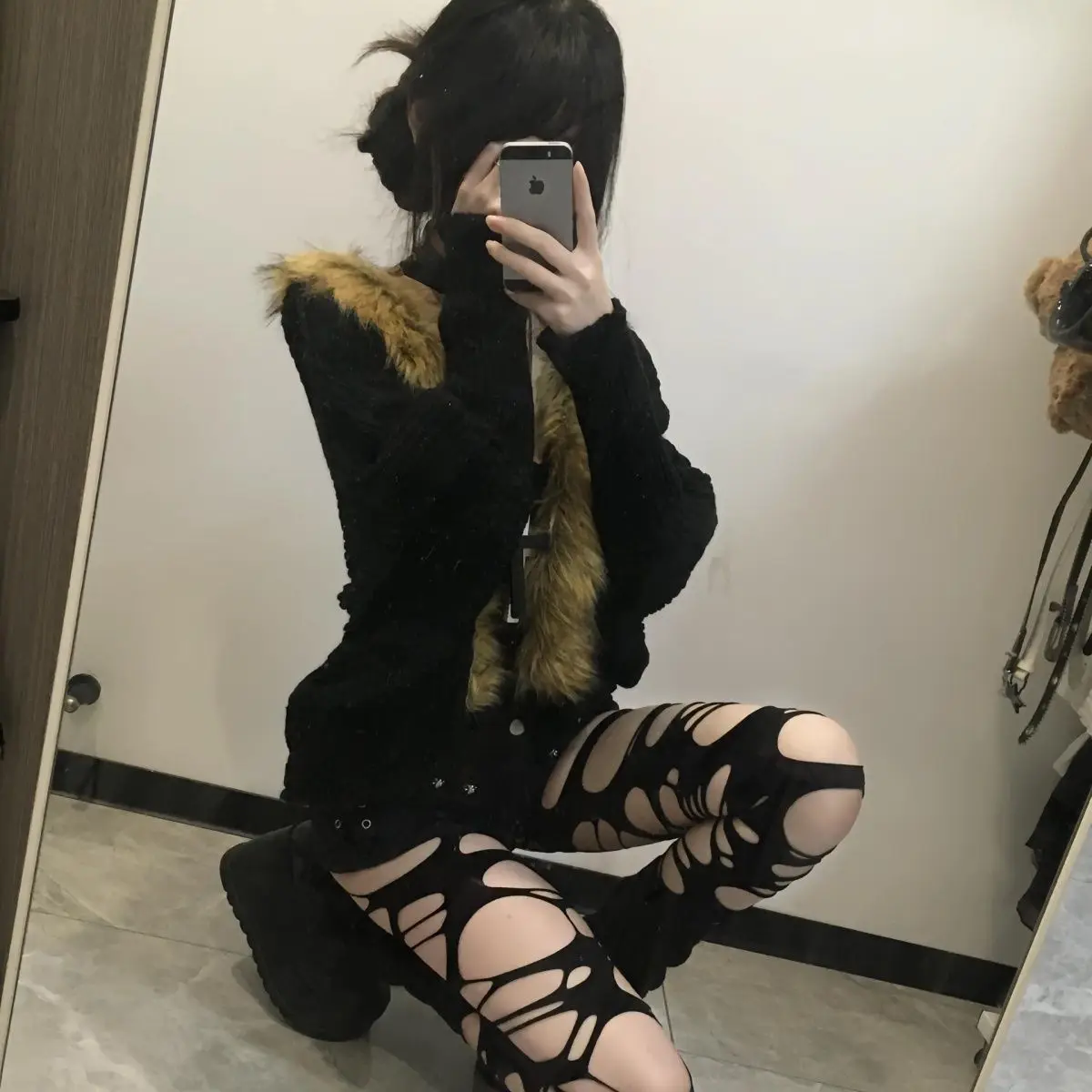 

Street Sle Y2K Bla Knitted Cardigan with Fur Collar Batwing Sves for Women Trendy Hot Girl Outerwear as Top