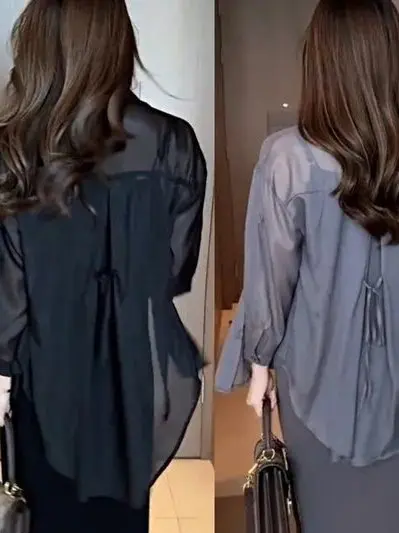 夏用大きいサイズ日焼け止めシャツ レディース 薄手アウターシャツ 2025年新作 シフォンシャツ 韓国風 ゆったり 長袖