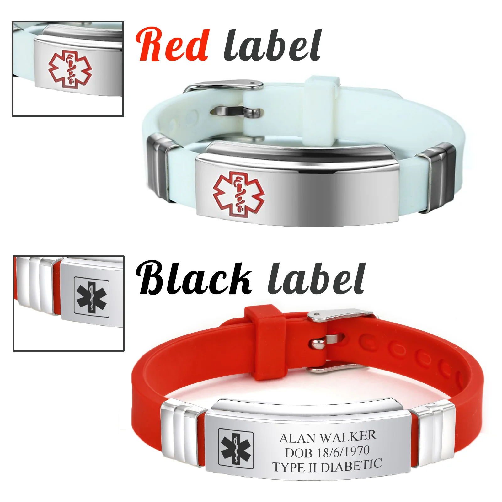 Custom Soft Silicone Bracelets Personalized Customized Bulk Stainless Steel Bangle Identity With Medical Marks Hospitalizatio view 6