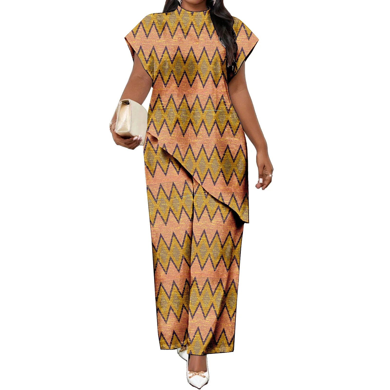 

African Attire for Women Ankara Plus Size Outfits Kente Print Clothes 2 Piece Set Top and Wide Pants