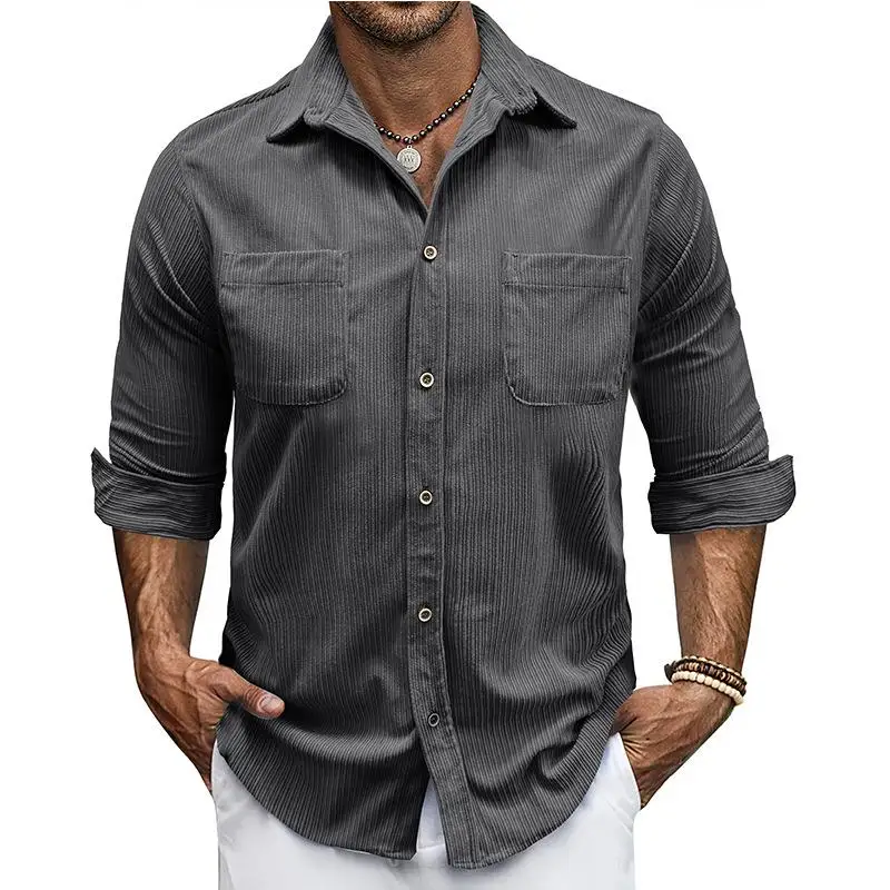 

Men's Long Sleeve Corduroy Shirt Lapel Top Thickened Flocking American Style Color Casual Wear Resistant Shrinkage Free