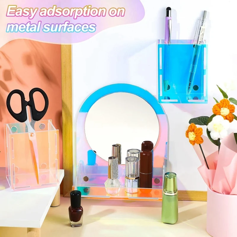 Magnetic Locker Accessories Magnetic Acrylic Locker Mirror With 2 Magnetic Pen Holders For Home Office