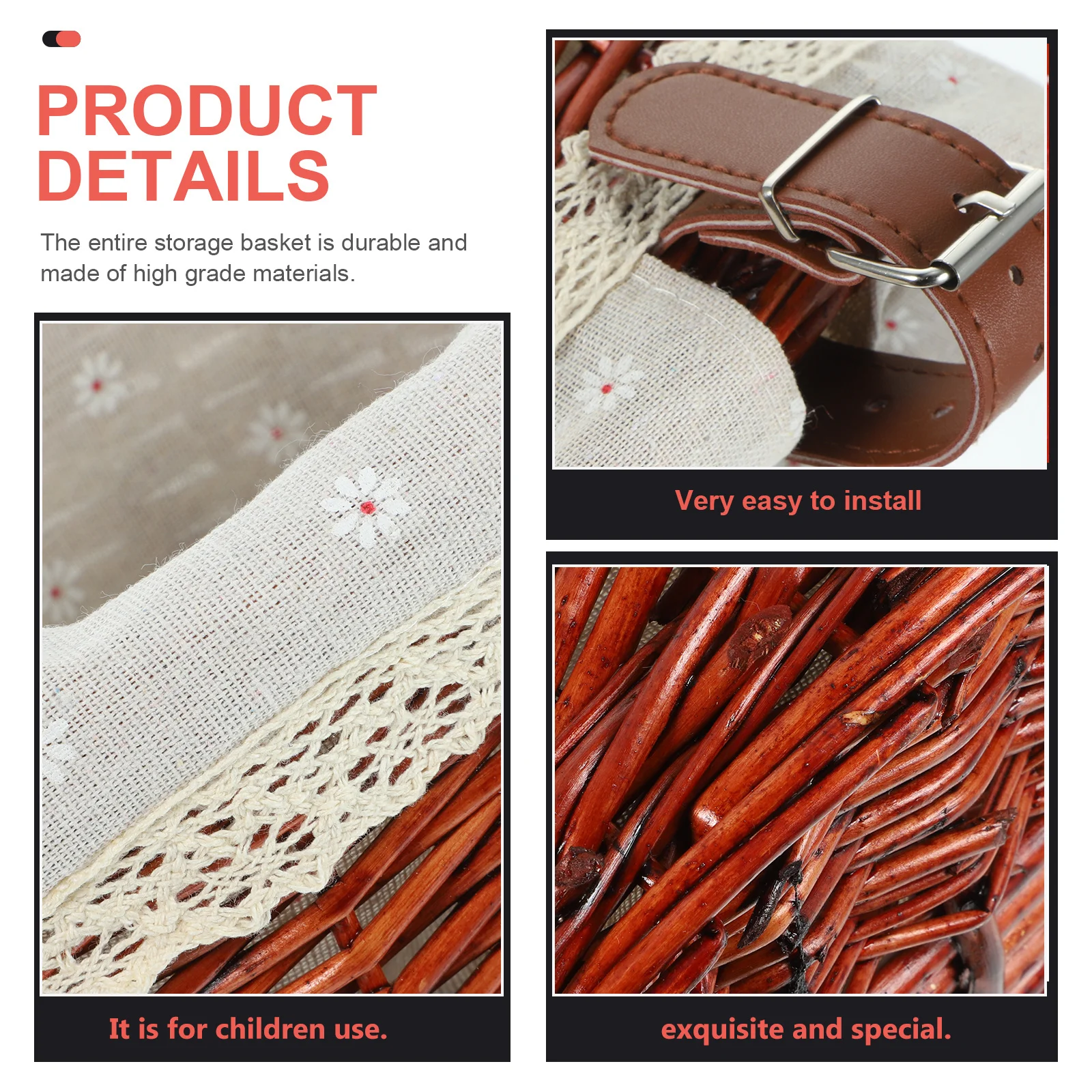 

Vintage Woven Basket Brown Durable Rattan Fruit Vegetable Carrier Storage Organizer Cycling Riding Decorative Basket