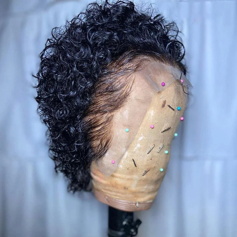Short Curly Lace Frontal Wig 13x1 Human Hair PIxie Cut Wig Colored Brazilian Human Hair Wig For Black Women