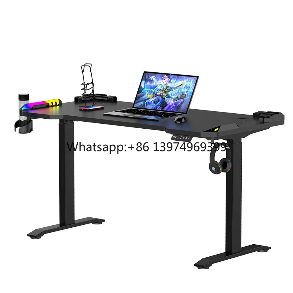 Modern Expandable Computer Desk Gamigb Led High-grade Height Adjustable Electric 2 Legs Computer Desk Gaming Table Pc Desk Black
