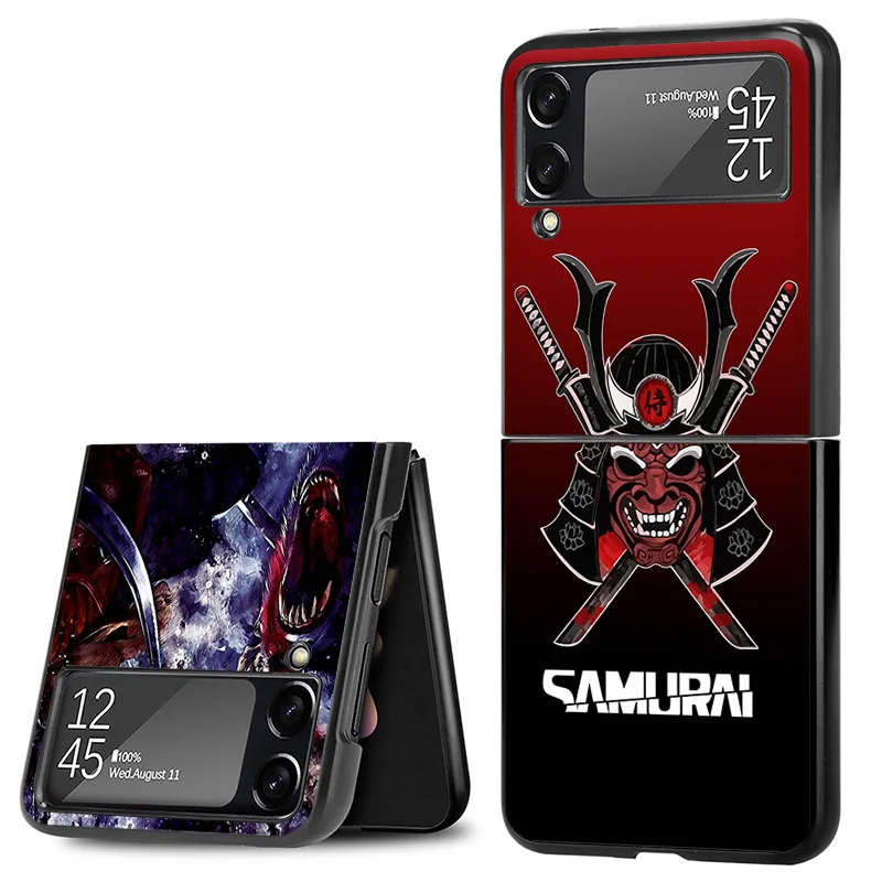 Matte Phone Case For Samsung Galaxy Z Flip6 5G Flip5 Flip4 Flip3 ZFlip 6 3 4 5 Japan Samurai Hard Black Cover