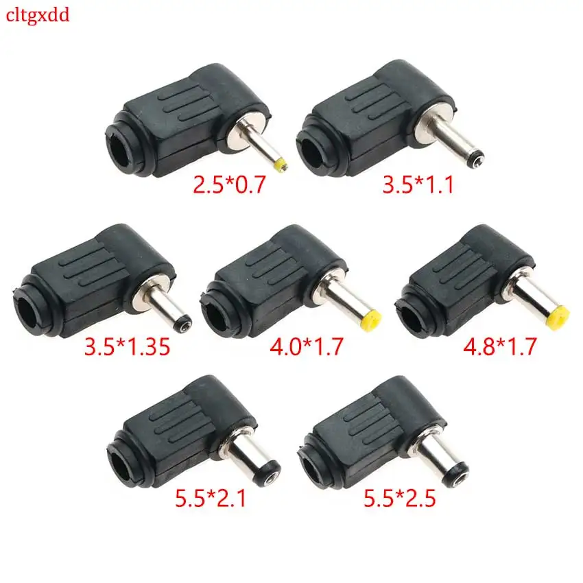 cltgxdd 5pcs DC Power Male Plug Welding Connector 90 Degree L Shaped 5.5x2.5 5.5x2.1 4.8x1.7 4.0x1.7 3.5x1.35 3.5x1.1 2.5x0.7 MM