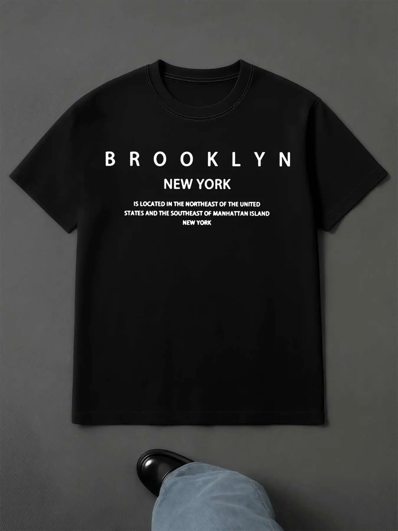 تي شيرت Brooklyn New York للرجال 220gsm صيفي جديد غير رسمي برقبة دائرية من القطن الخالص بأكمام قصيرة