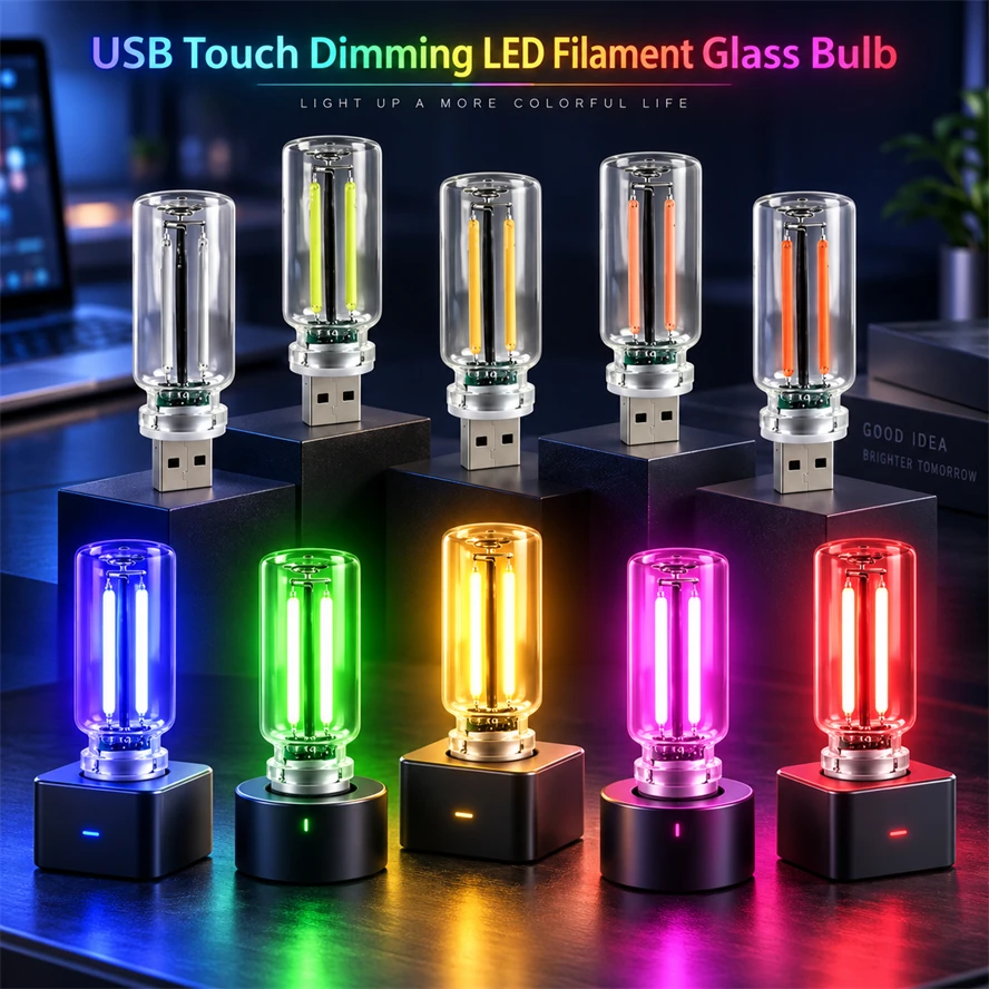 USB LED Touch Dimming Night Light 5V Glass Bulb Vintage Edison Light Bulb Car Decoration Bar Dancing Party Gathering Lighting