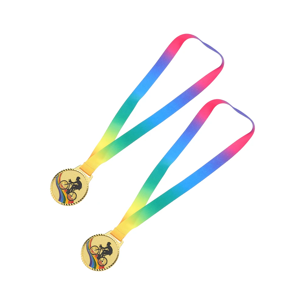 

2Pcs Metal Cycling Award Medal Neck Ribbon Sports Competition Prizes Biking Tournament Winner Medals Medals for Prizes