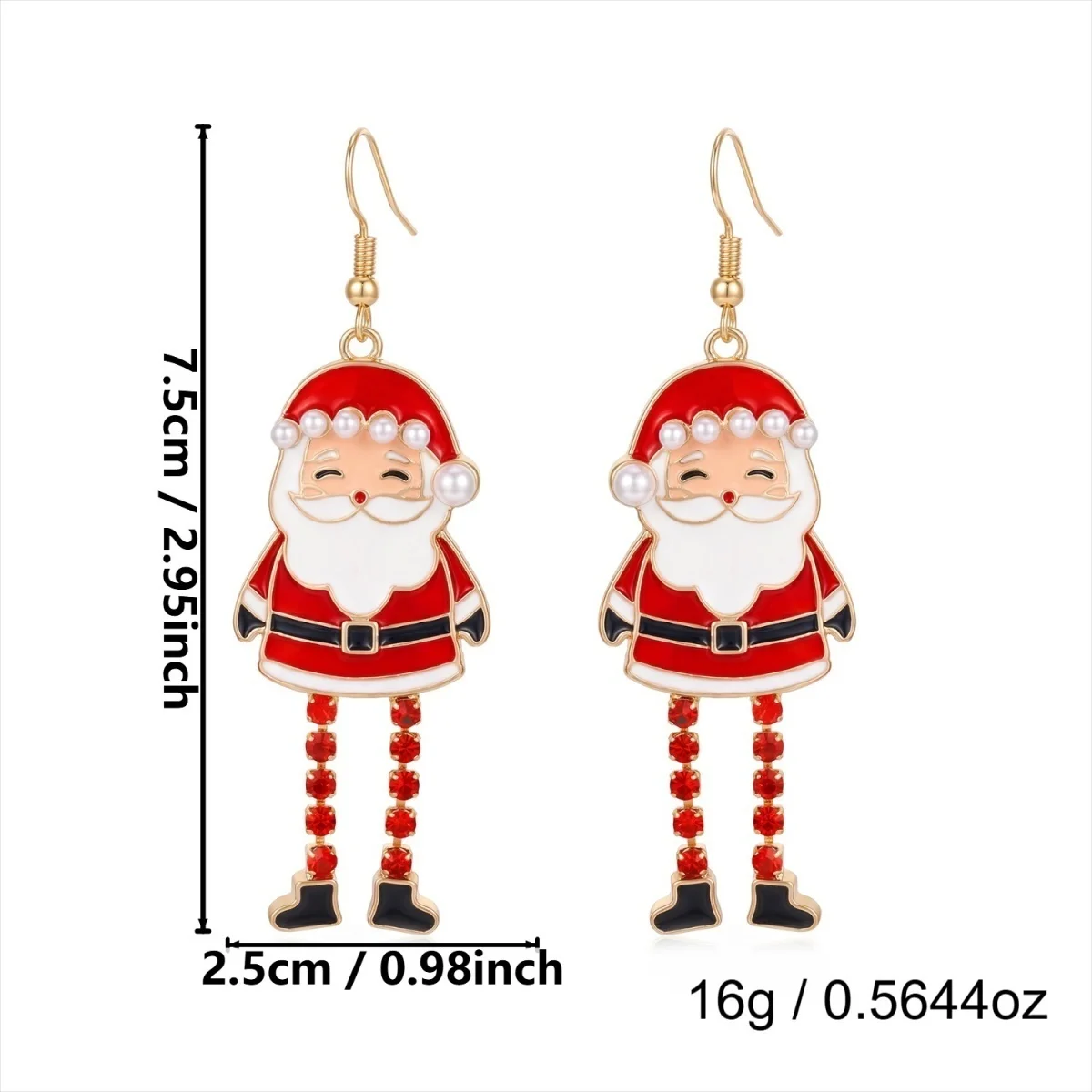 Weihnachtliche kreative Ohrhänger mit simulierten Perlen und langen Beinen im Weihnachtsmann-Design für Damen, Neujahrs-Ohrschmuck mit Lebkuchenmann und Schneemann. – Detail 37