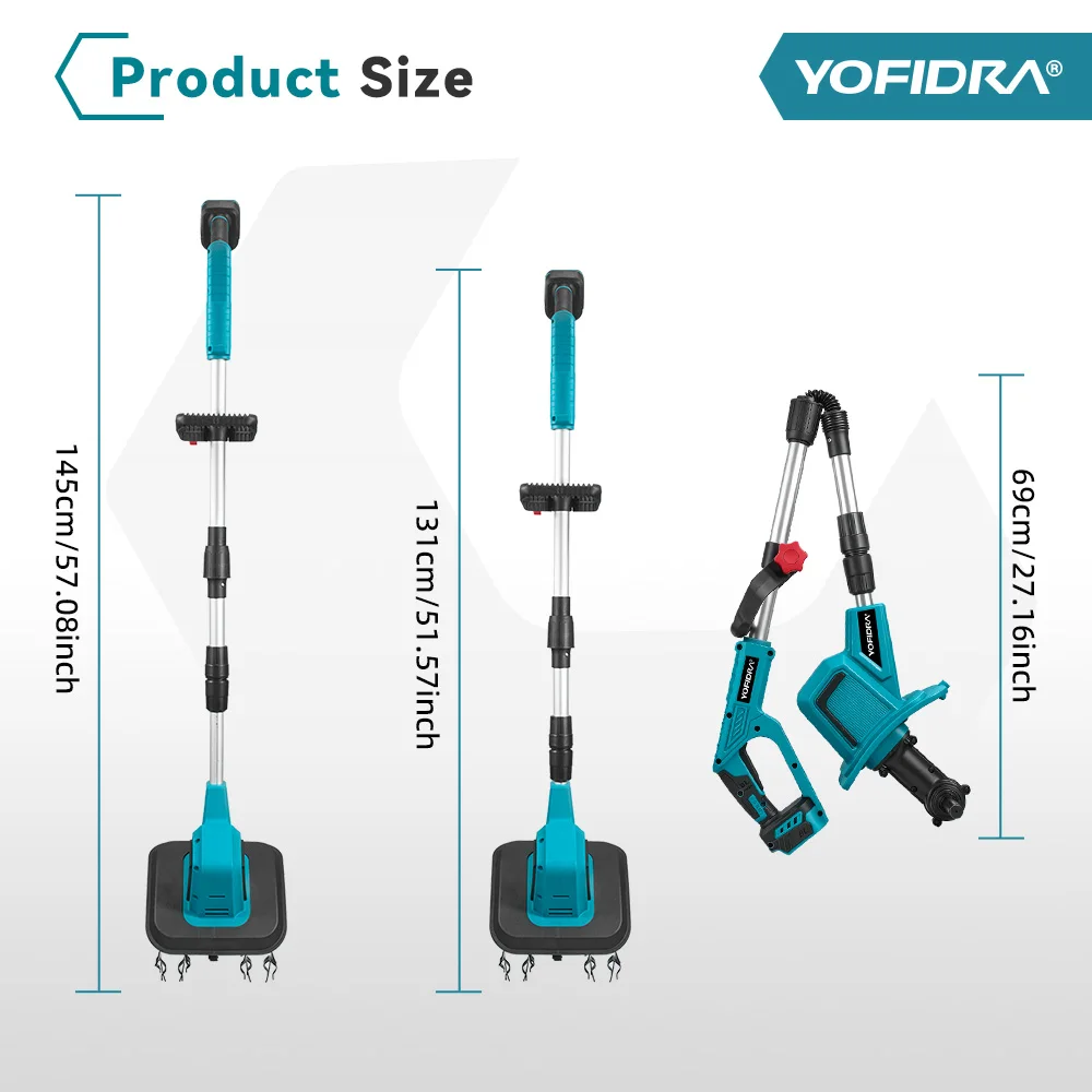 YOFIDRA Elektrische Gartenfräse, Kultivator, Vertikutierer, faltbare Bodenfräse, Bodenlockerer, Gartenwerkzeug für Makita 21V Akku – Detail 15