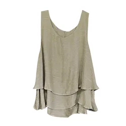 Casual Solid Color Ruffle Layered Sleeveless Tank Tops For Girls Summer Loose High Street Scoop Round Neck Shirts Vest Top