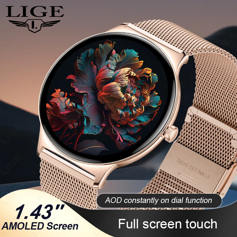 Luxuriöse Ultradünne Damen-Smartwatch 1,43" AMOLED-Display Bluetooth-Anruf Gesundheits-Tracker Wasserdichte Bluetooth-Smartwatch für Herren