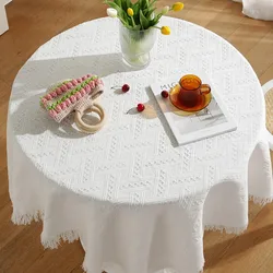 Lace White Dining Table Fabric Style Round Table Square Table Bedside Table Desk Photo Background Cloth Tablecloth Decoration