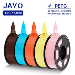 JAYO 5 Rollen PETG-Filament 1,75 mm 1,1 kg/Rolle 3D-Drucker-Filament PETG hohe Zähigkeit für FDM 3D-Druckmaterial