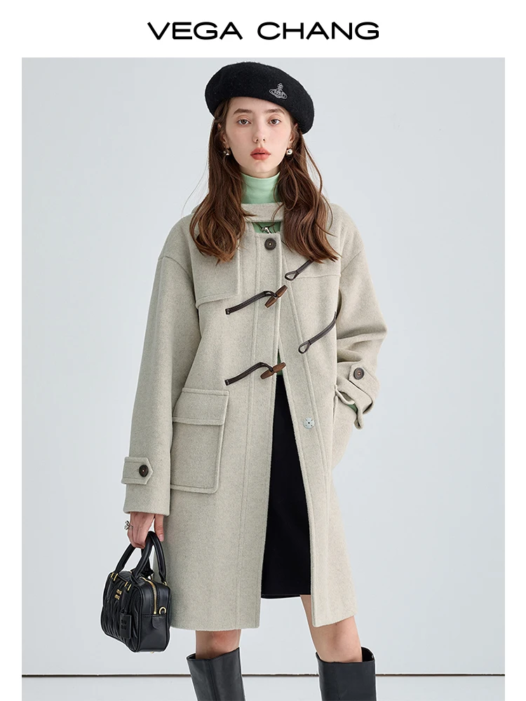 Horn Button Woolen Overcoat Female Winter College Style Thick Woolen Coat Small