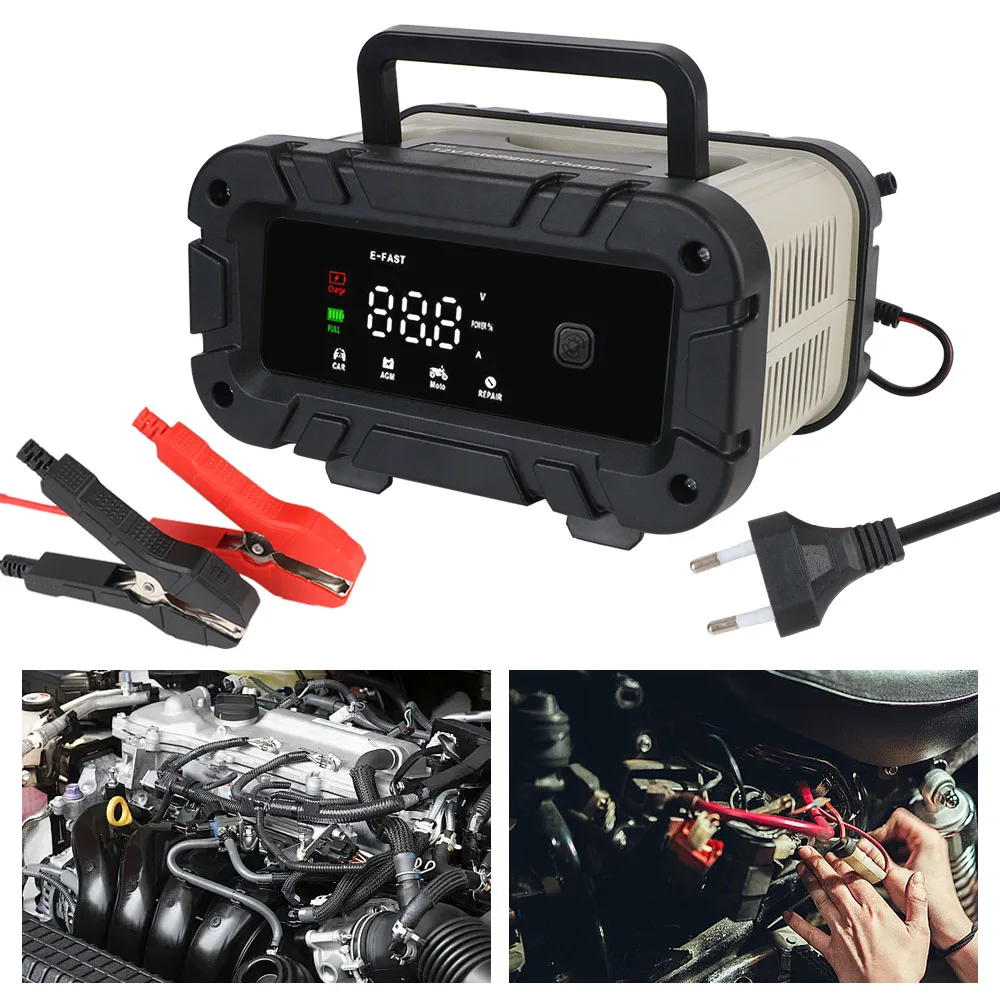 For Motorcycle SUV Truck Smart Car Battery Charger 12V 6A Multifunctional High Power LED Display Pulse Repair Battery Charging