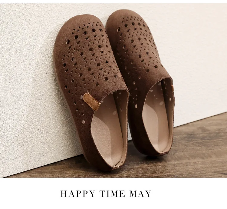 Damen-Mules mit Aussparungen, Clogs, Sommer, atmungsaktiv, geschlossene Zehenpartie, flache, rückenfreie Slipper, Wildleder, Slip-On, lässige Outdoor-Schuhe – Detail 10