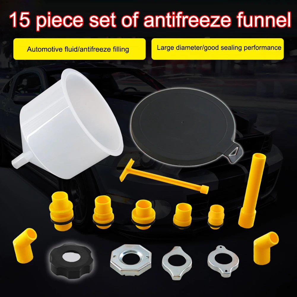 15Pcs Portable Coolant Filling Kit Spill Proof Car Water Cooling System Refill Gas Oil Liquid Refilling Funnel Tools