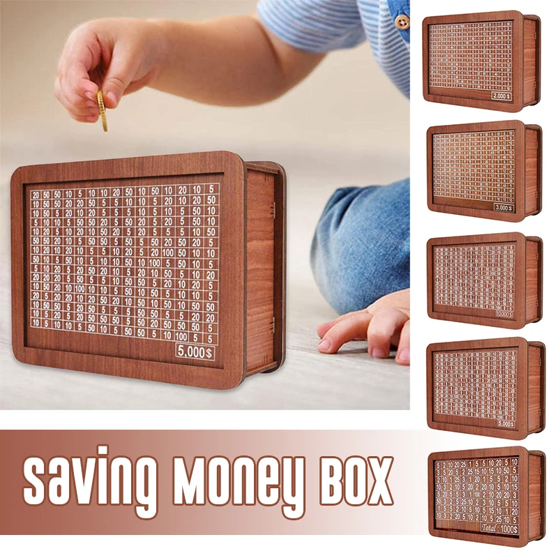 

Saving Money Box Dollar Piggy Bank Decorative Bank Box Retro Reusable Wooden Box 10000 Saving Challenge Money Jar Coin Cash