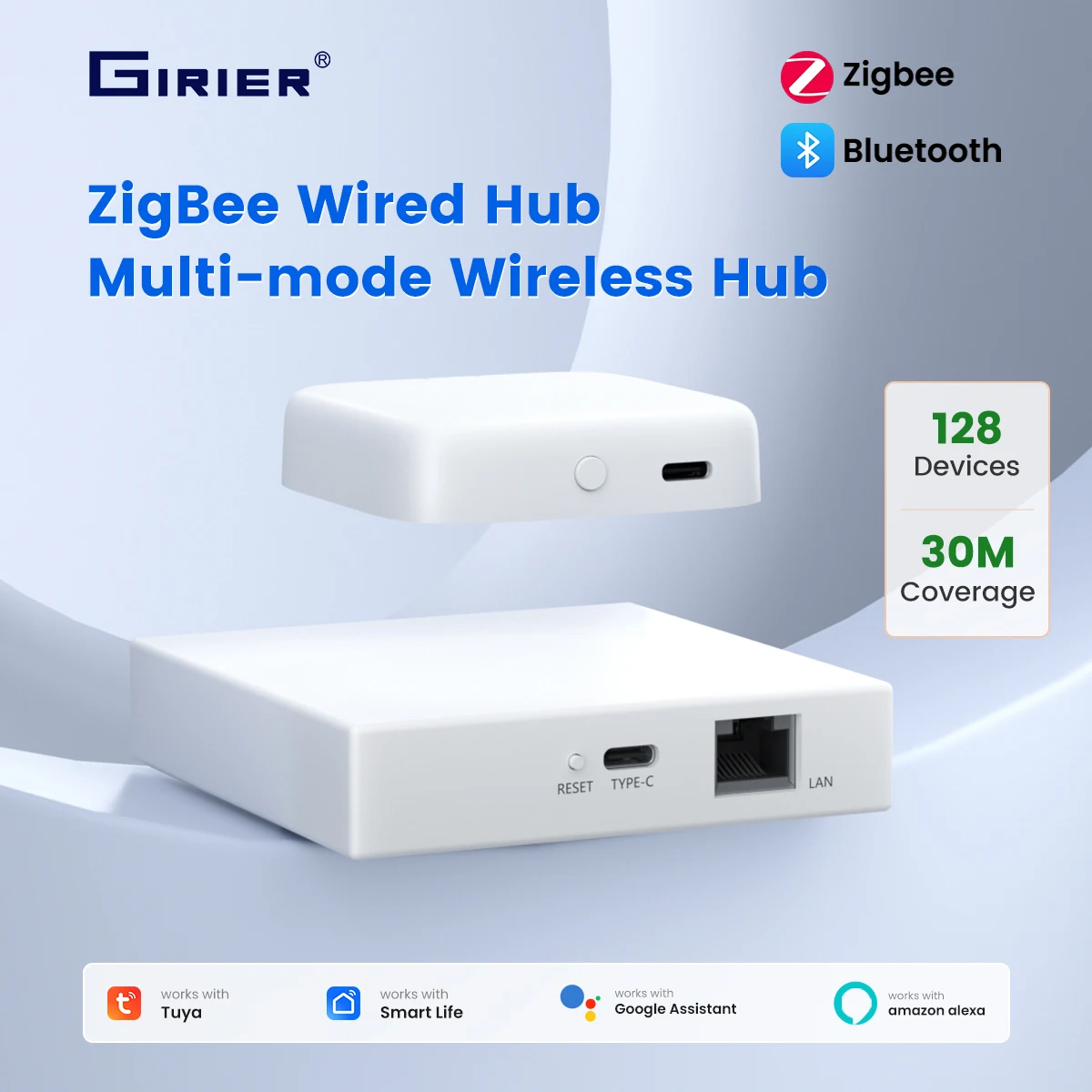 GIRIER Tuya ZigBee 3.0 Wired Gateway Hub Smart Wireless Multi-mode Bluetooth Bridge for Home Automation System Mesh Networking
