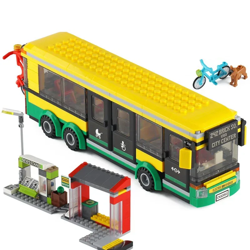 Stasiun Bus 60154 Seri Kota di Platform Model Blok Bangunan Mainan Dekorasi Puzzle Anak-anak Perakitan untuk Hadiah Anak-anak