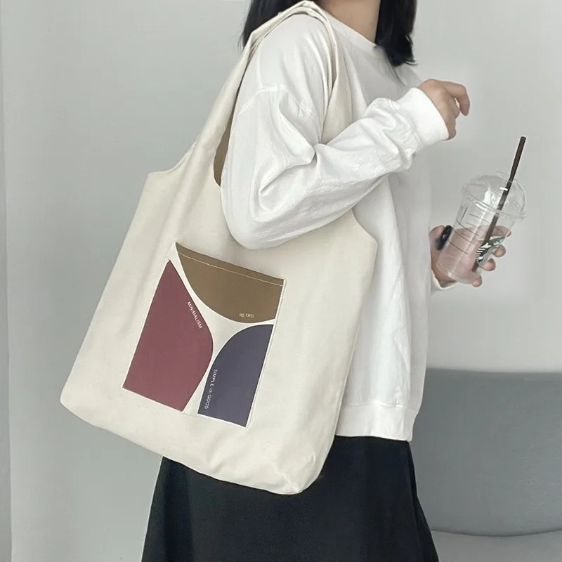 Vest canvas shoulder bag wallet portable yoga canvas bag custom student reusable shopping bags gift.