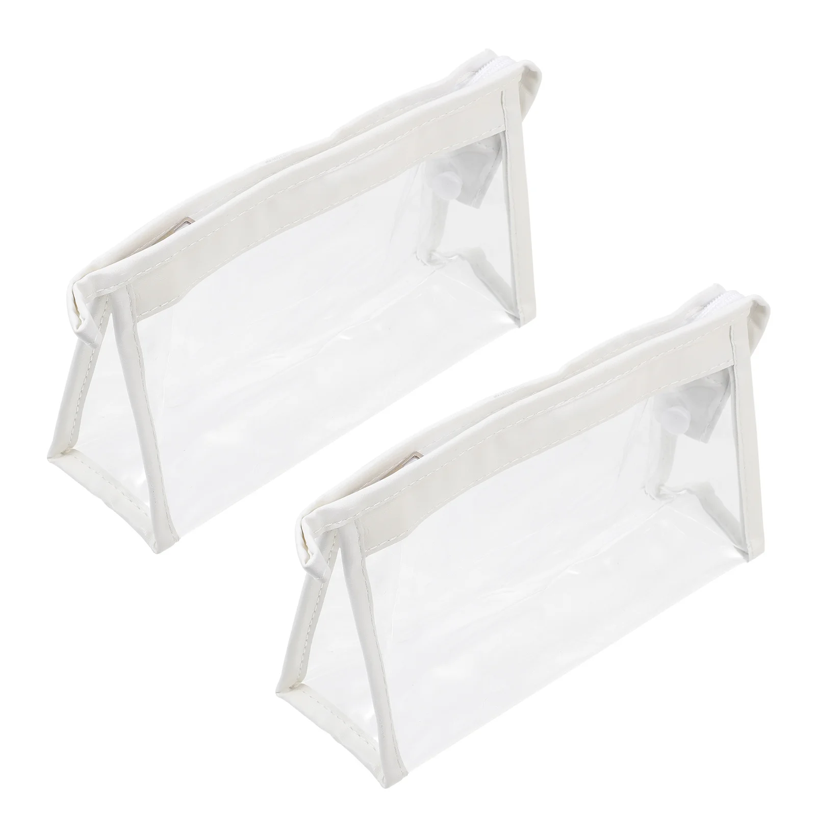 2Pcs Transparent Pencil Bag Large Capacity Waterproof Stationery Organizer Zipper Design Durable Multi-Purpose White