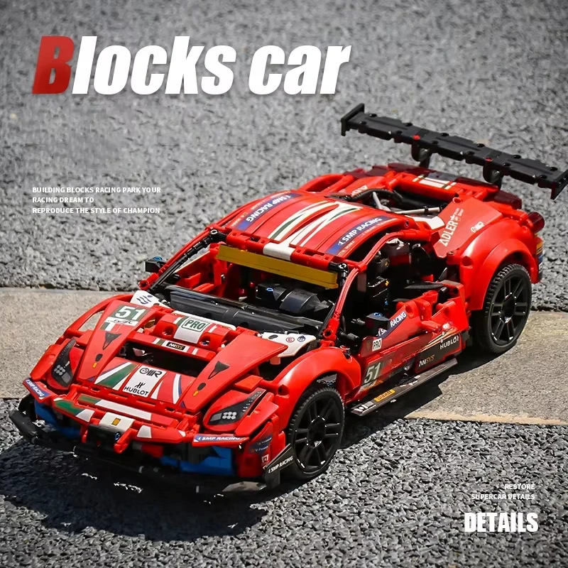 Technical Famous 488 City Racing Car Building Blocks MOC Bricks Super Sports Vehicle Model Boy Assembly Toys Kid Christmas Gift