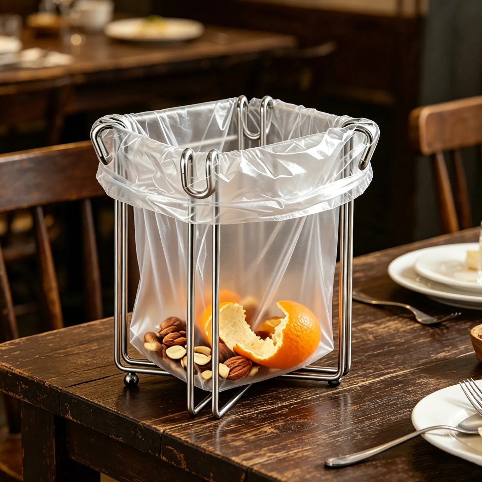Adjustable Stainless Steel Foldable Trash Bag Holder Kitchen Countertop Garbage Frame Portable Fold Up Rack for Camping Garden